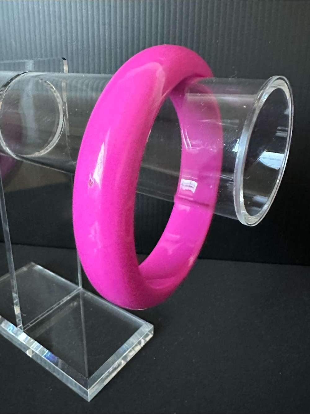 Bold Fuchsia Hot Pink Domed Bangle Bracelet Acrylic Lucite Vintage